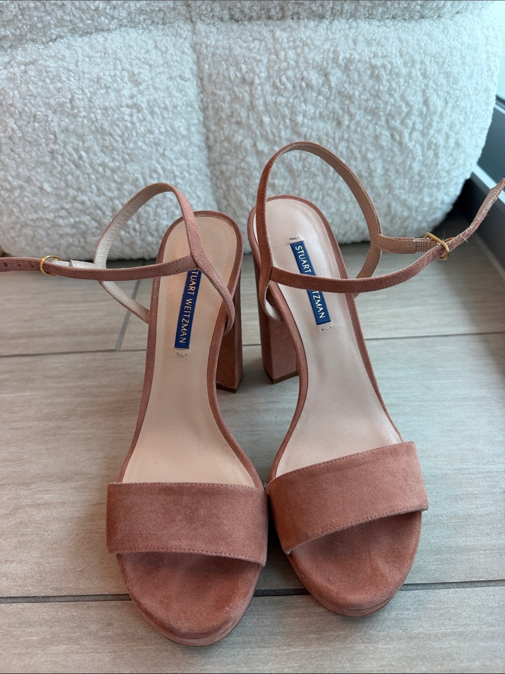 Stuart Weitzman Rust Suede Platform Sandals - Picture 2 of 3